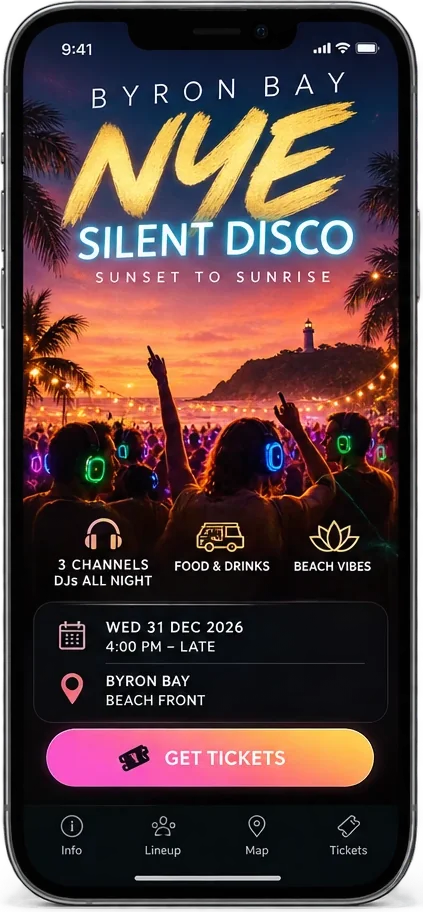 The event page on a phone, with a Get tickets button